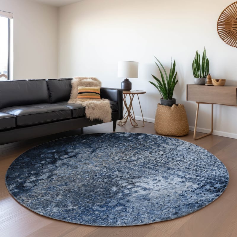 Premium Washable Super Soft Solid Imprints Mayfield Rug - Blue - 8' x 8' - Round