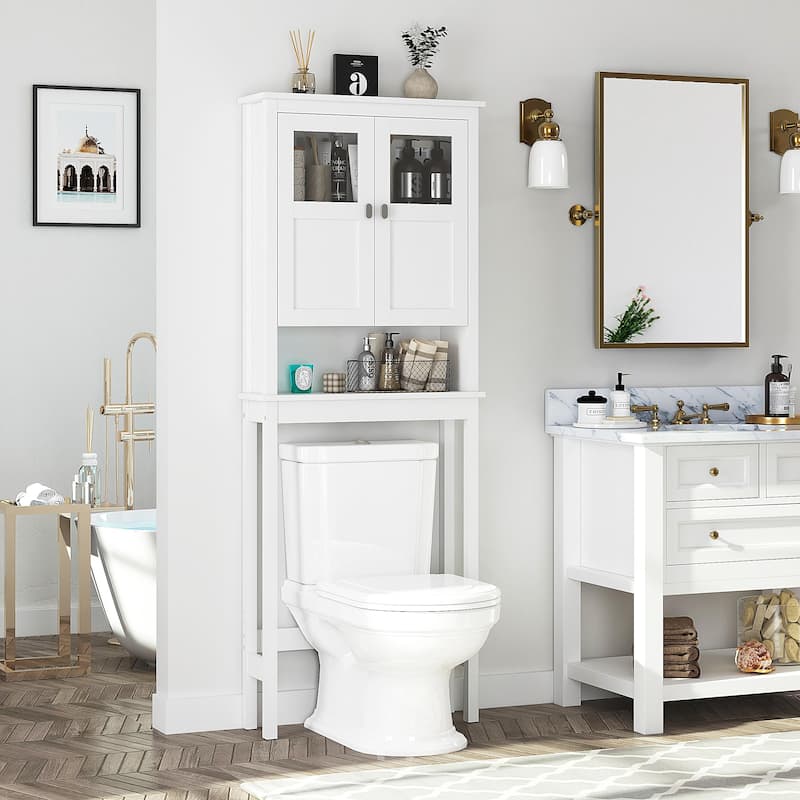 COSTARS Bathroom Cabinet Over Toilet, Bathroom Storage Cabinet with Glass Doors and Adjustable Shelves, White