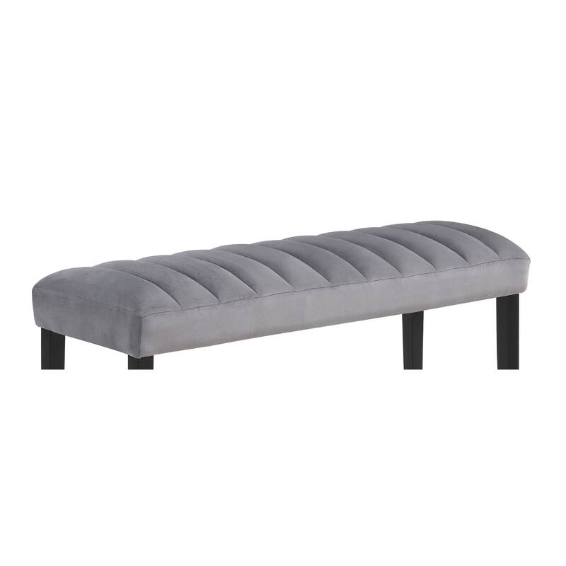 1pc Gray Black Counter Height Bench Dining Room Velvet Fabric Upholstery Kitchen Dining Wooden Furniture