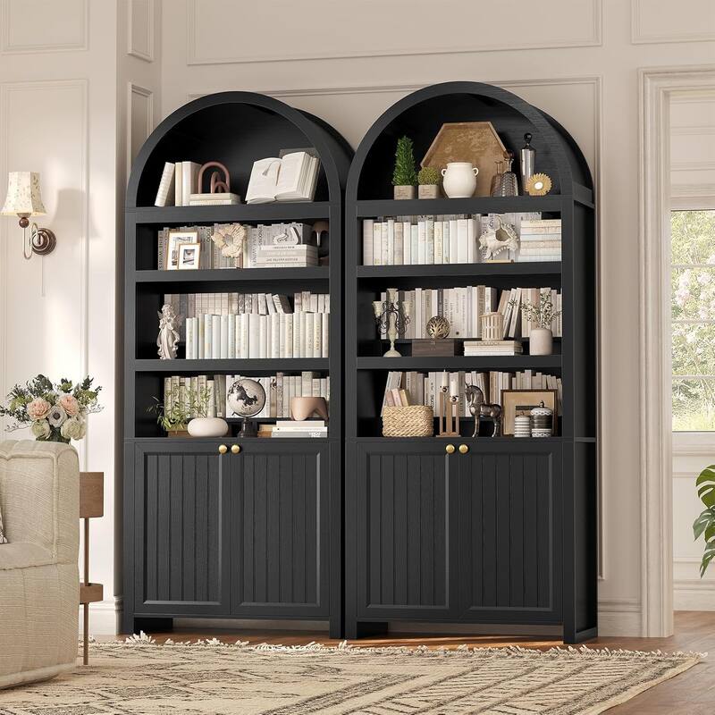Tall Arched Cabinet Bookcase with storage Bookshelf 2 Door