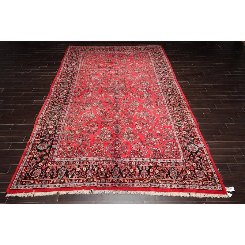 Hand Knotted Lilihaan Coral,Black Persian Wool Traditional Oriental Area Rug (Palace) - 8' 10'' x 16' 3''
