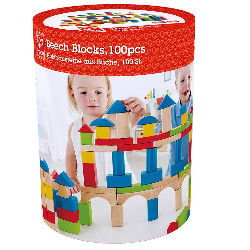 Hape: Build Up & Away Blocks - 100 pcs - Assorted Wooden Set, 1+