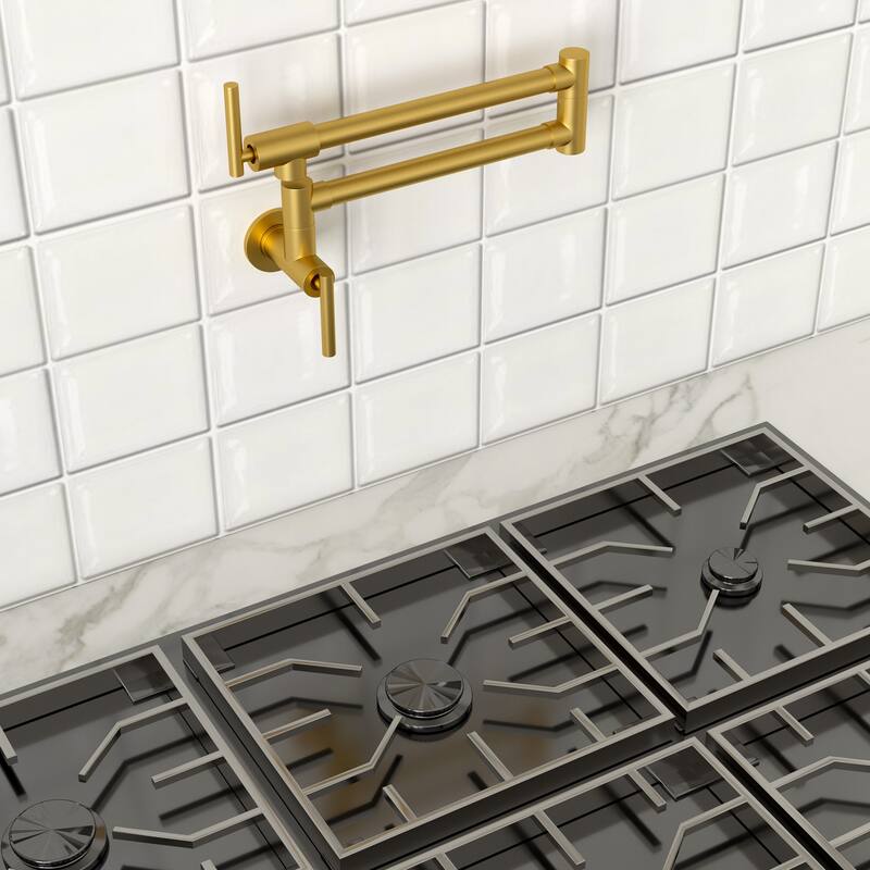 Lordear Wall Mount Brassmetal Pot Filler Faucet with Single Hole 360 Degree Rotation Dual Joints