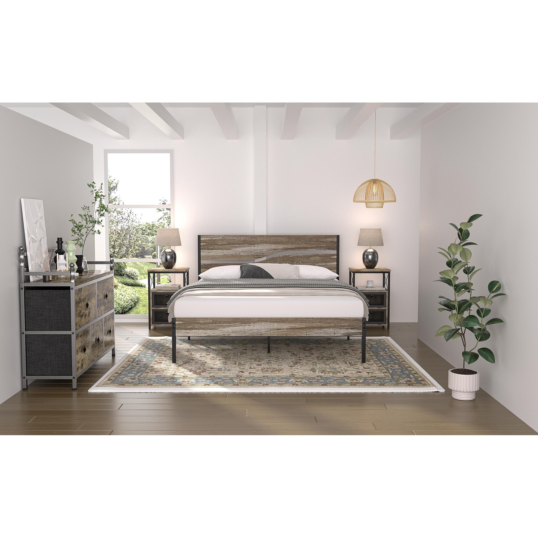 Industrial dresser and sales nightstand set