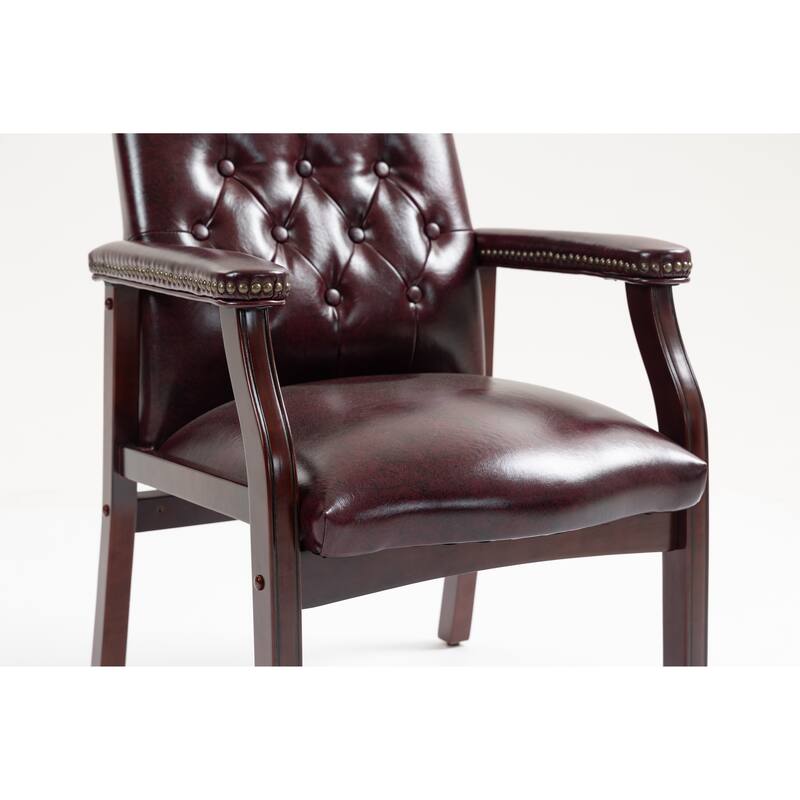 Leather Reception Guest Chairs W/Padded Seat and Arms Ergonomic Mid-Back Conference Office Guest Chairs