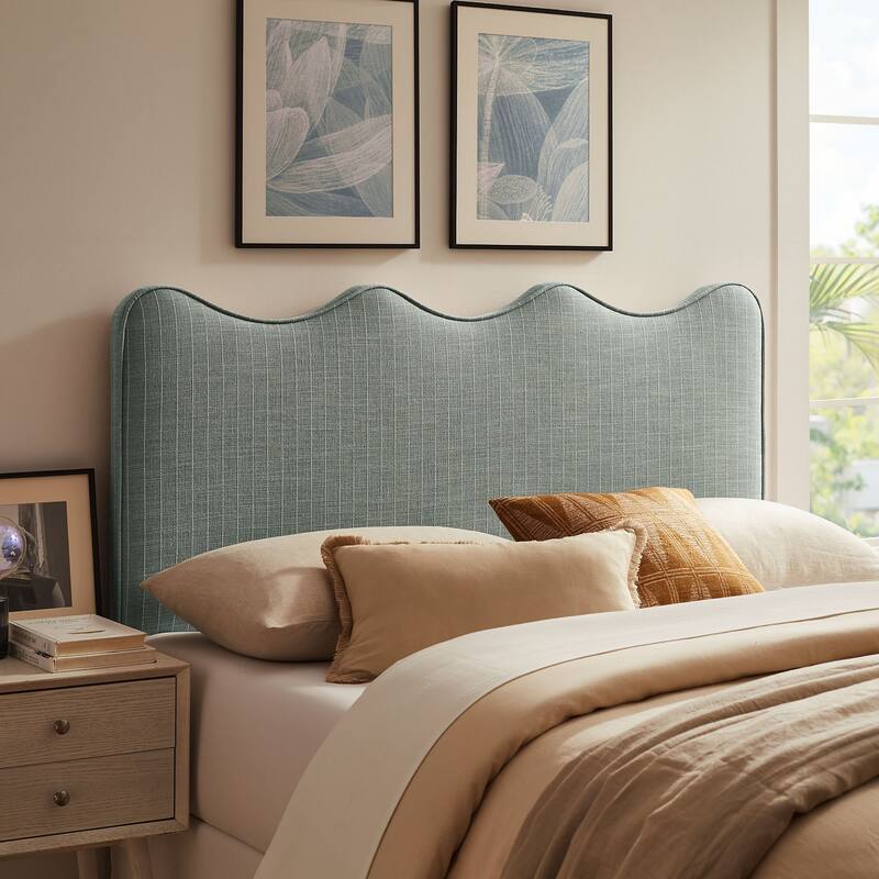 Athena Striped Fabric Upholstered Headboard - Spa Blue Stripe - King