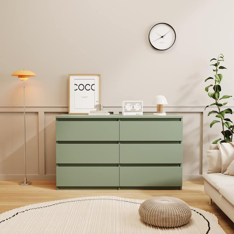 Green Large 6 drawers chest of drawer dressers table, for bedroom - Green