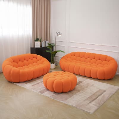 Oversize Deep Seat Couches, Honeycomb Loveseat Sofas Curved Cloud Couch with Ottoman