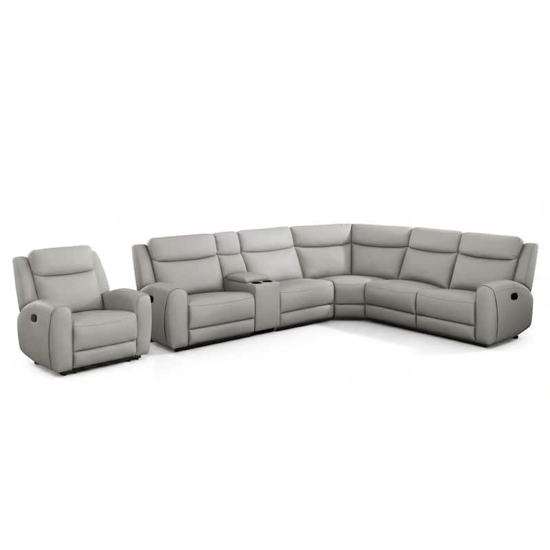 Furniture of America Kingsley Modern 2-Piece Top Grain Leather Sectional Sofa and Recliner Set