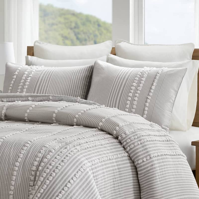 Harbor House Anslee Taupe 3 Piece Cotton Yarn Dyed Duvet Cover Set