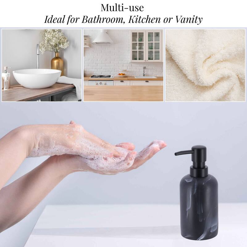 Marble Resin Soap Dispenser with Black Pump - 2.8 L x 2.8 W x 6.8 H