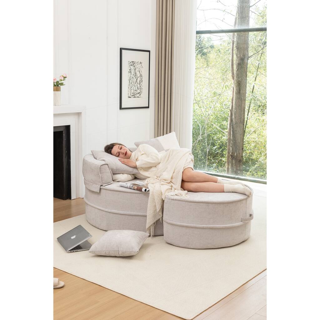 Comfortable Oversized Velvet Armchair with Ottoman and Multiple Pillows for Various Rooms