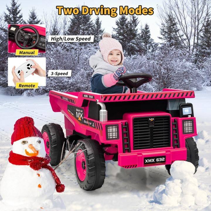 12V Ride-On Dump Truck with Remote Control, Automatic Lift Bed, Shovel & Music Player – for Kids Ages 3–8