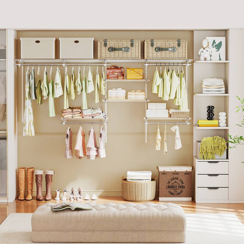 Gymax Wire Closet Organizer System Wall-mounted Adjustable Storage