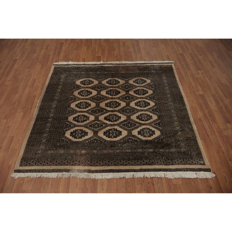 Hand Knotted Oriental 100% Wool Carpet Traditional Geometric Beige & Ivories Bokhara Area Rug - 5' 11'' X 6' 1''