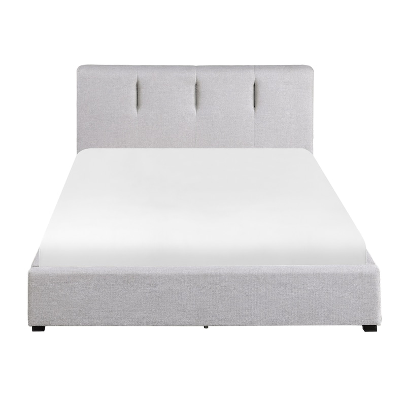 Orra Queen Platform Bed, Tufted Gray Polyester Upholstery, Solid Wood