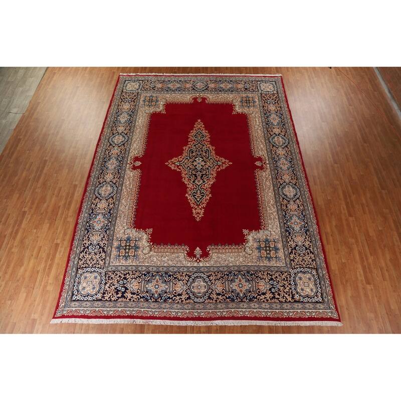 Hand Knotted Oriental 100% Wool Carpet Traditional Floral Red Kerman Area Rug - 15' 8'' X 11' 7''