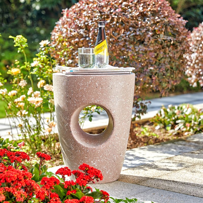 Glitzhome 18"H MGO Faux Concrete Plant Stand Accent Table Garden Stool