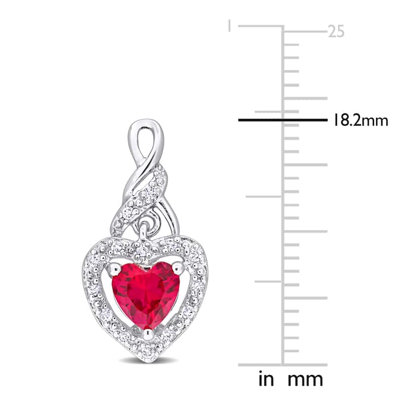 Miadora 1 1/6 CT TGW Created Ruby 1/8ct TW Diamond Heart Earrings Sterling Silver