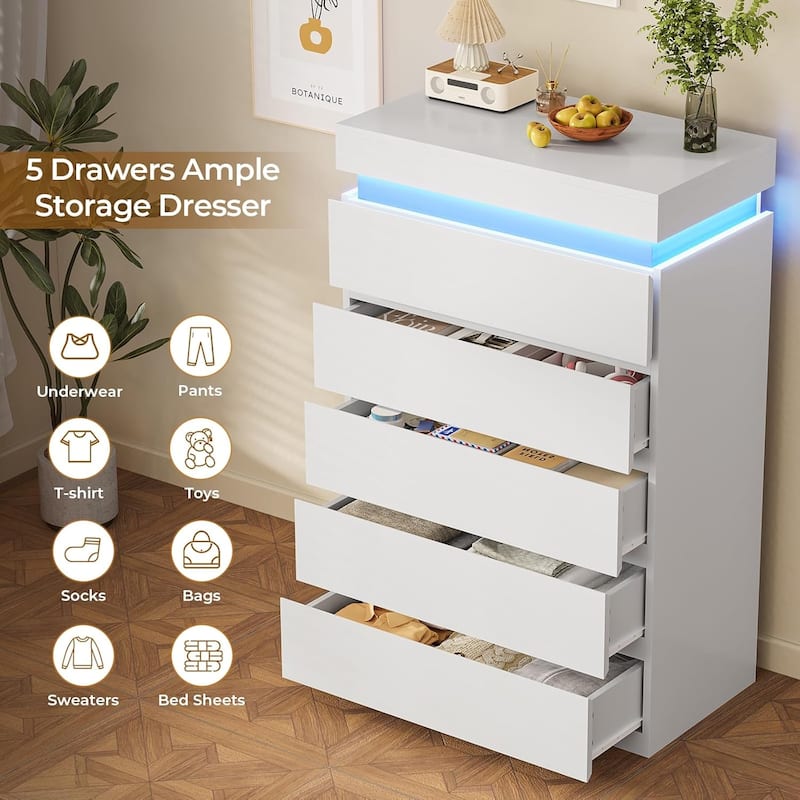 Bedroom Dresser Drawers with LED Light Power Outlet Chest of Drawer