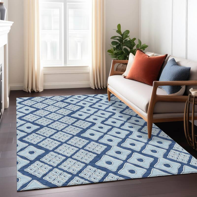 Machine Washable Indoor/ Outdoor Chantille Diamond Geo Rug