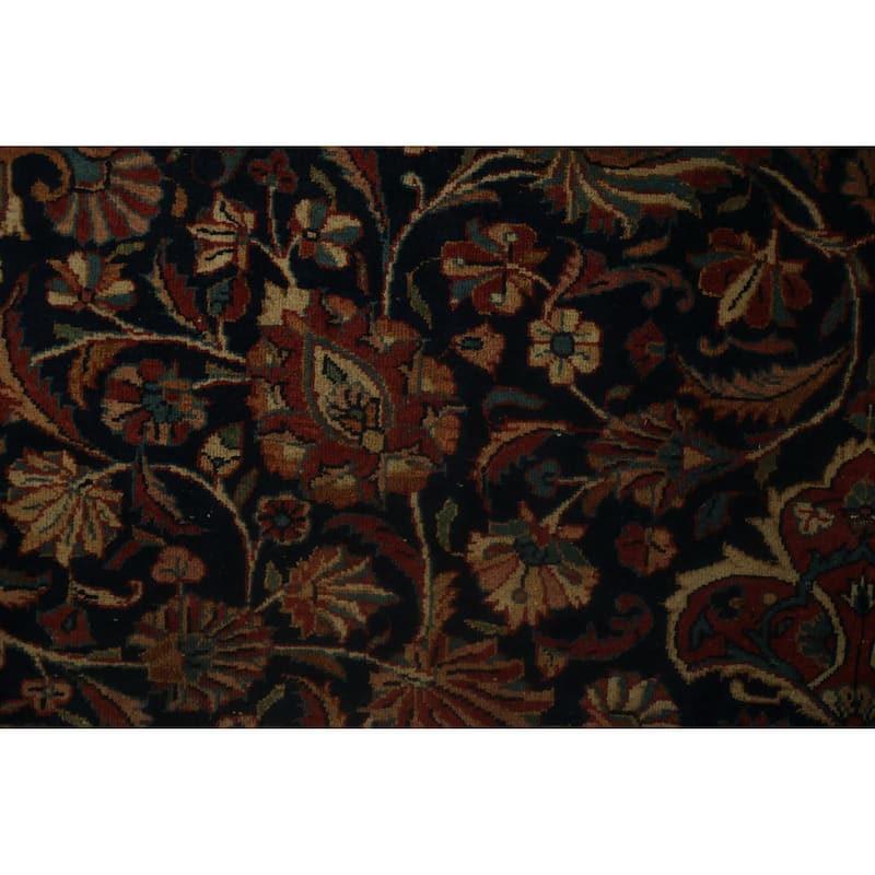 Hand Knotted Oriental 100% Wool Carpet Traditional Floral Navy Blue & Blues Kashan (Dabir) Area Rug - 11' 2'' X 8' 6''