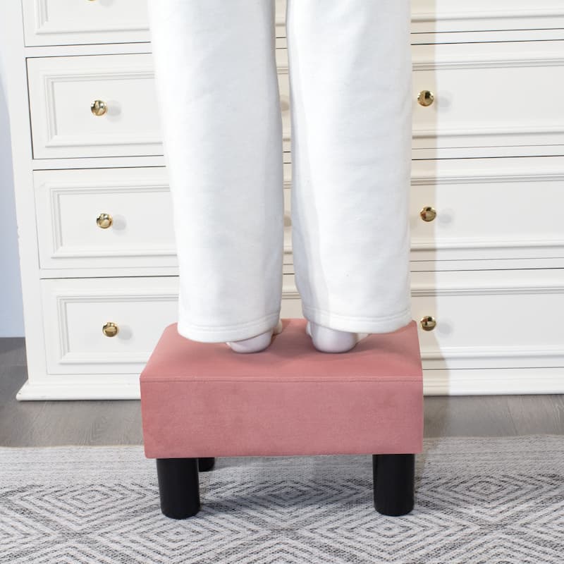 Adeco Small Rectangular Ottoman Modern PU Leather Footrest Stool Chair