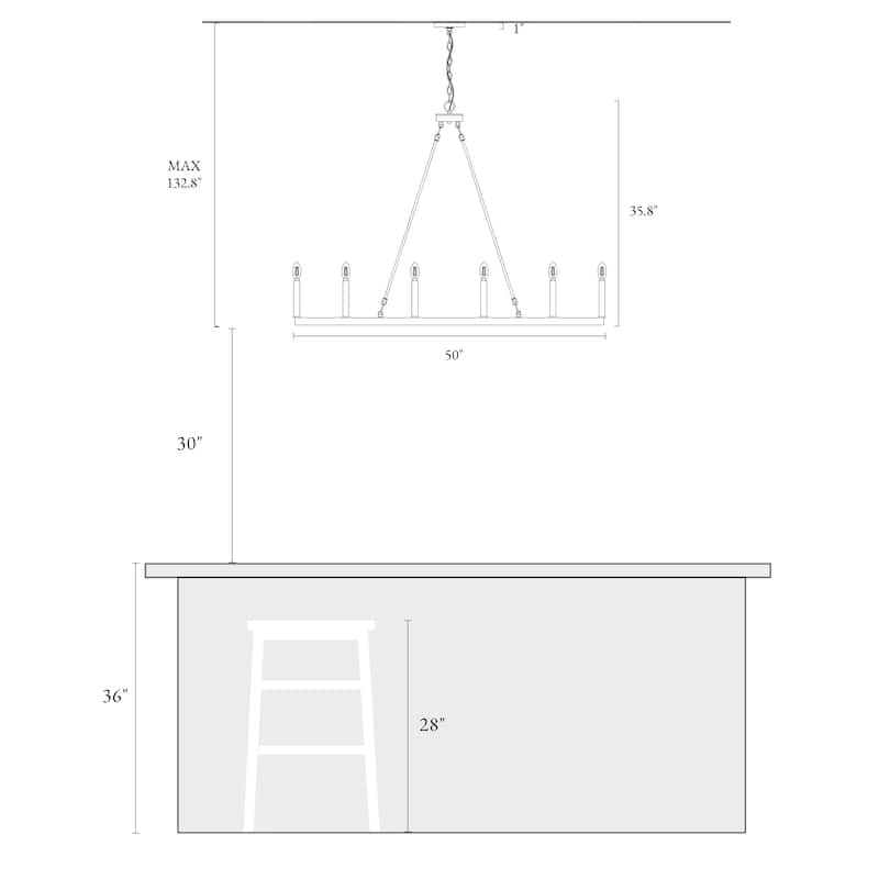 Mid-century Modern 10-Light 50 IN Chandelier Rectangle Metal Island Lights for Dining Living Room - L 50" x W 12.6" x H 7.1"