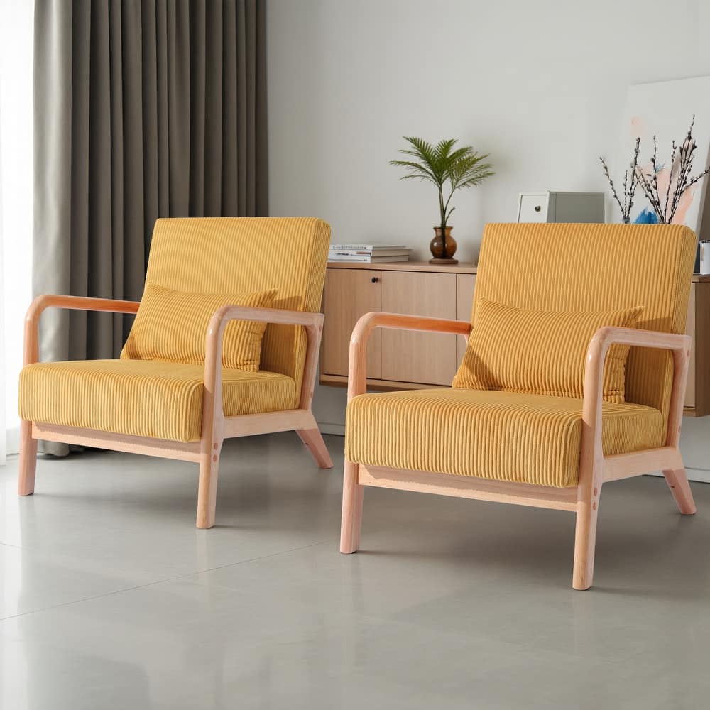 Modern Corduroy Upholstered Accent Chair with Wood Legs Set of 2