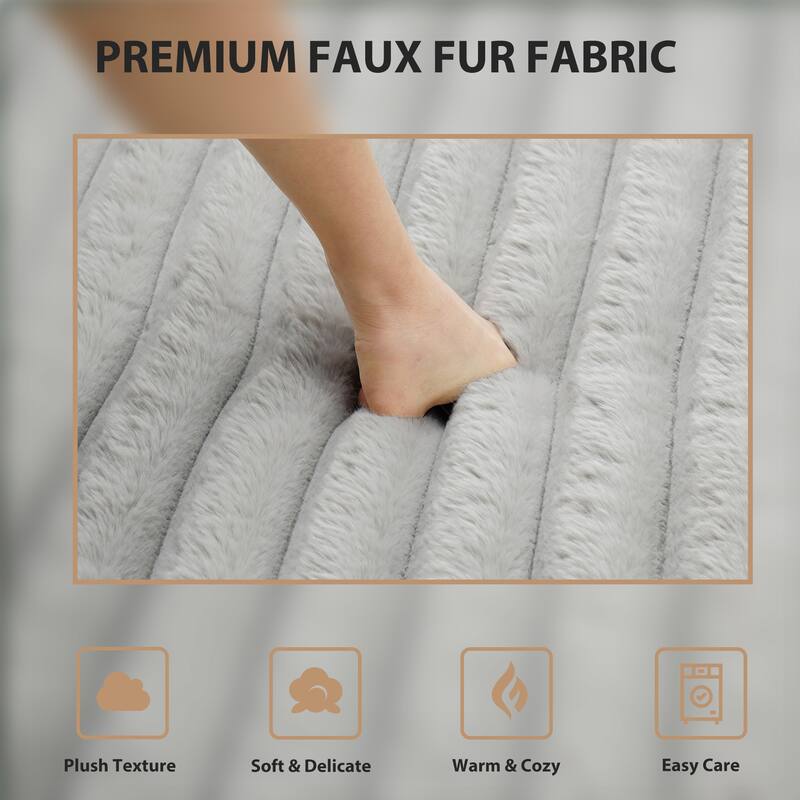 53"W Oversized Plush Fur-Like Chaise Lounge Sofa with Cup Holder