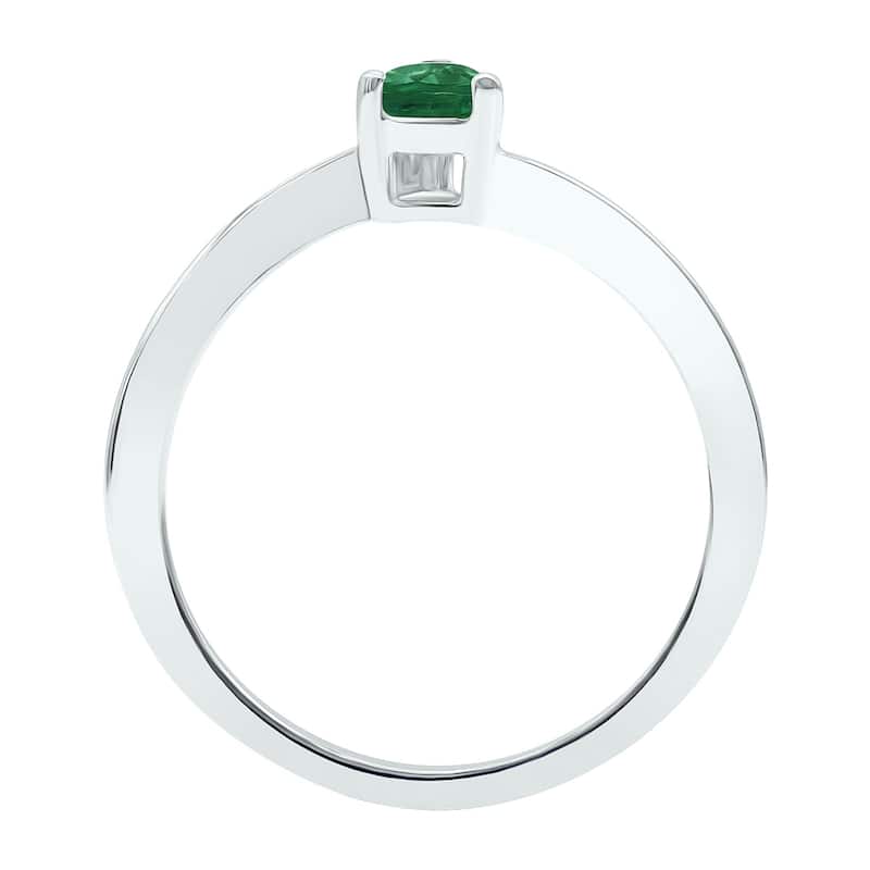 Women's Solitaire Emerald Wave Ring in 10K White Gold