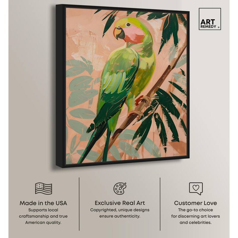 Coral and Green Parrot II Canvas by Art Remedy