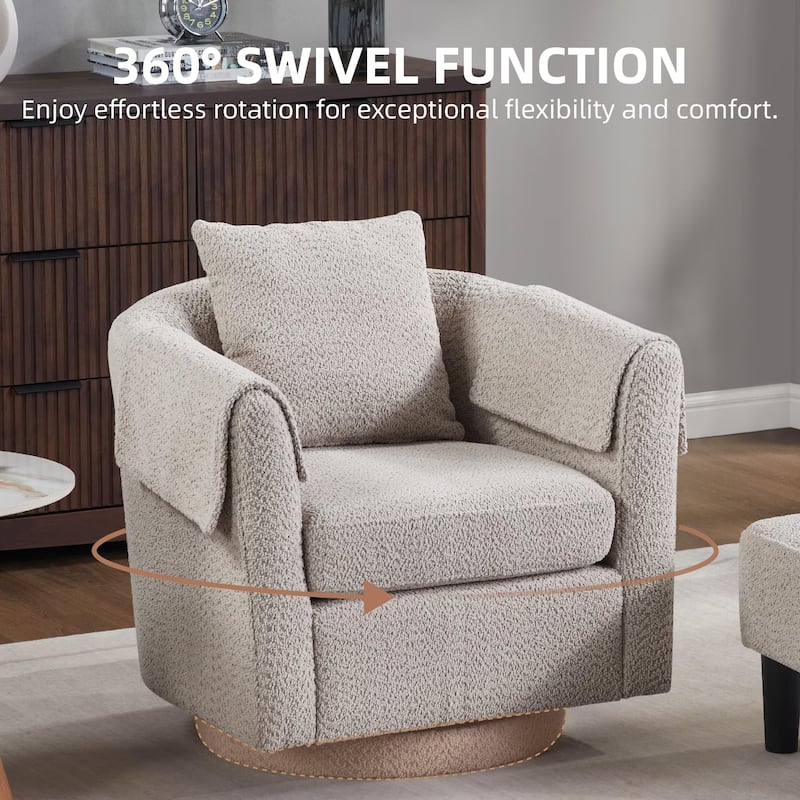 Homy Lin 360° Swivel Chenille Accent Chair with Ottoman,Armrests & Back Pillow, Comfy Living Room Armchair Set for Read or Relax