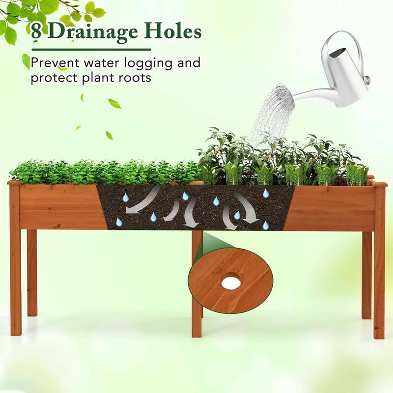 Elevated Wood Planter Box w/Divider Panel Raised Garden Bed w/Legs