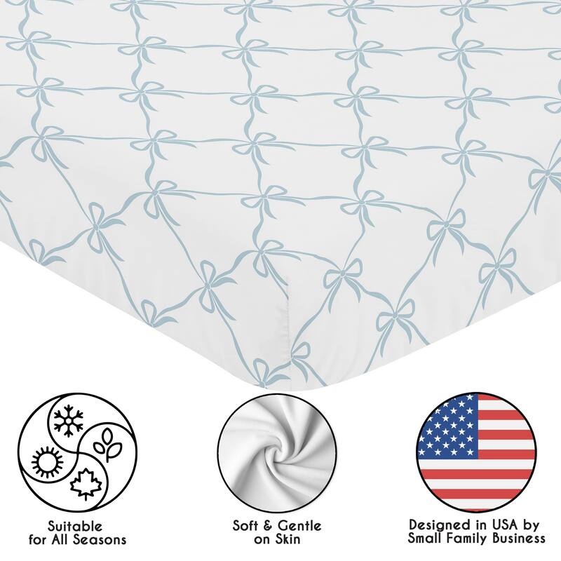 Sweet Jojo Designs Blue Bows Girl Fitted Crib Sheet - Tiffany & White Bow for the Ballet Collection, Vintage Coquette Aesthetic