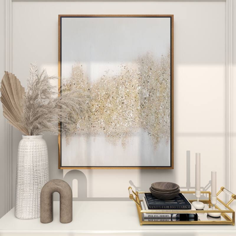 Canvas Geode Glitter Flakes Living Room Framed Wall Art with Gold Frame - Gold - Roche River Decor
