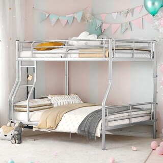 Contemporary Bunk Bed,Full XL Over Queen Metal Bunk Bed with Contemporary Design & Safety Features,Split Into 2 Beds