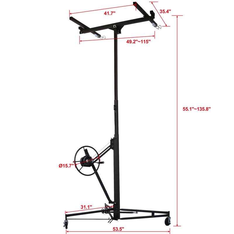 4' x 16' Drywall Panel Lift, Lockable Rolling Caster Ceiling Lift,150Lbs