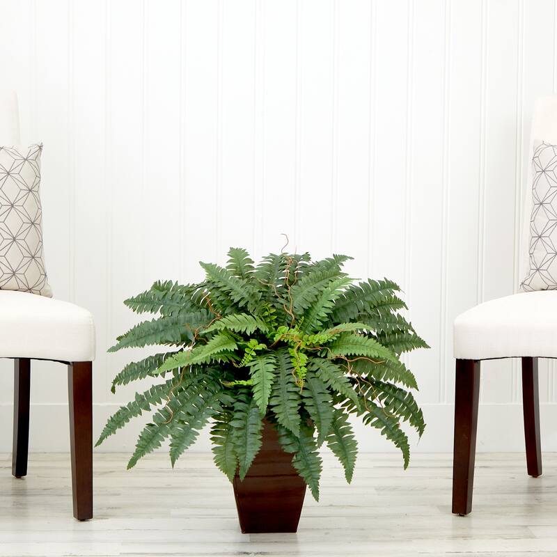 23" Artificial Boston Fern Plant with Tapered Bronze Square Metal Planter DIY KIT