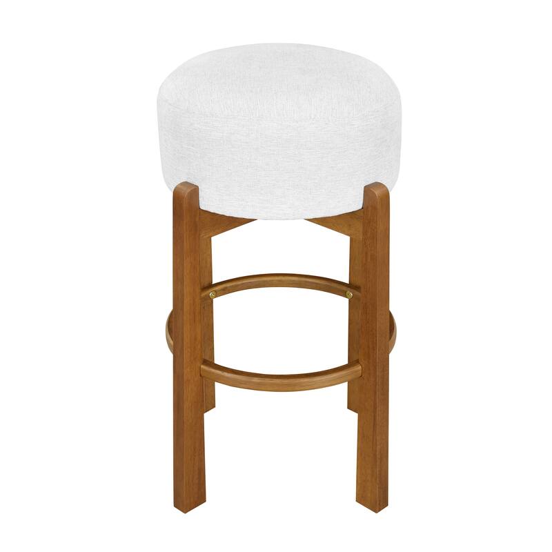 Roomfitters Vera Indoor Wooden Barstools with Round Ivory Seat, Light Walnut Finish