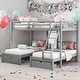 preview thumbnail 2 of 18, Modern Full Over Twin&Twin Bunk Bed,Wood Triple Bunk Bed With Drawers And Guardrails,Solid Construction