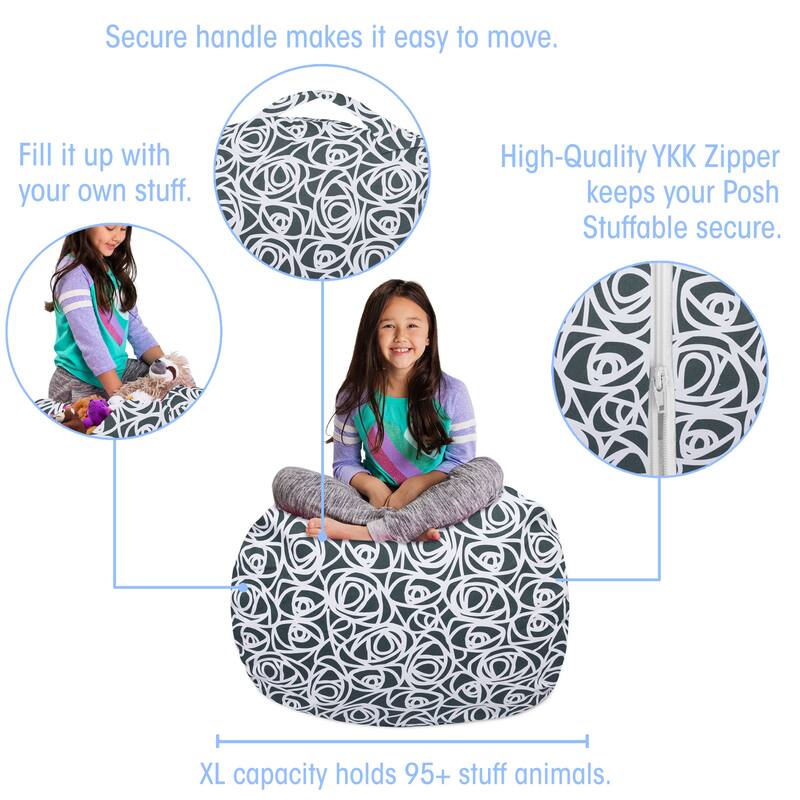 Kids Bean Bag Chair Cover Stuffed Animal Storage or Toy Organizer