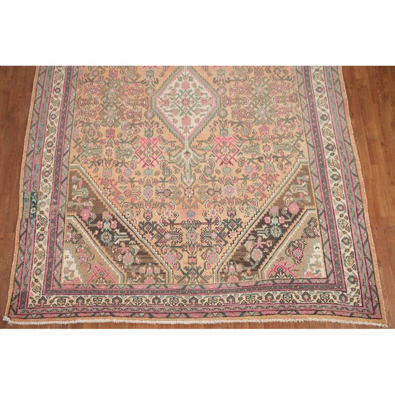 Hand Knotted Oriental 100% Wool Carpet Traditional Medallion Coral Hamedan Area Rug - 9' 8'' X 6' 11''