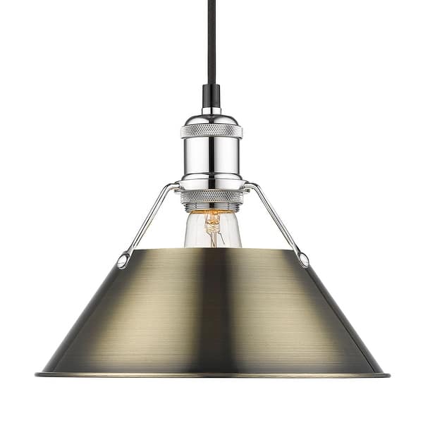 slide 2 of 2, Yep by Golden Lighting Orwell 1-light 10in Pendant in Chrome and Aged Brass shade - Silver