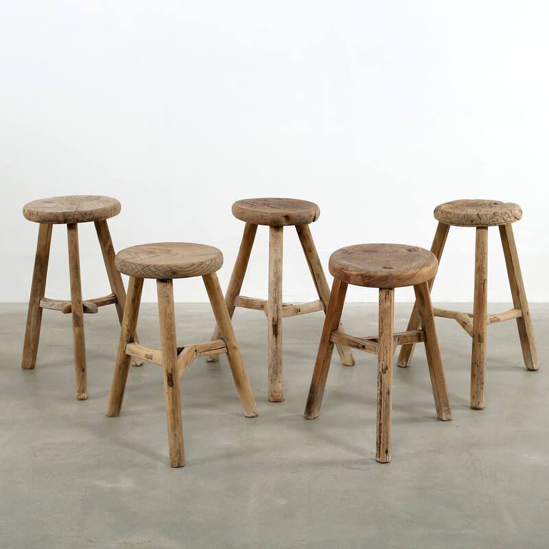 Artissance Round Vintage Stool, Weathered Natural Wood Finish (Size & Finish Vary) - 9'6" x 12'11"