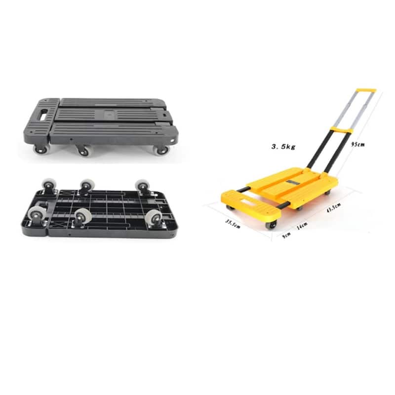 Jiallo Heavy Duty Foldable Utility Dolly Platform Crate with 6 omnidirectional wheels & Telescopic Handle (Black Color)
