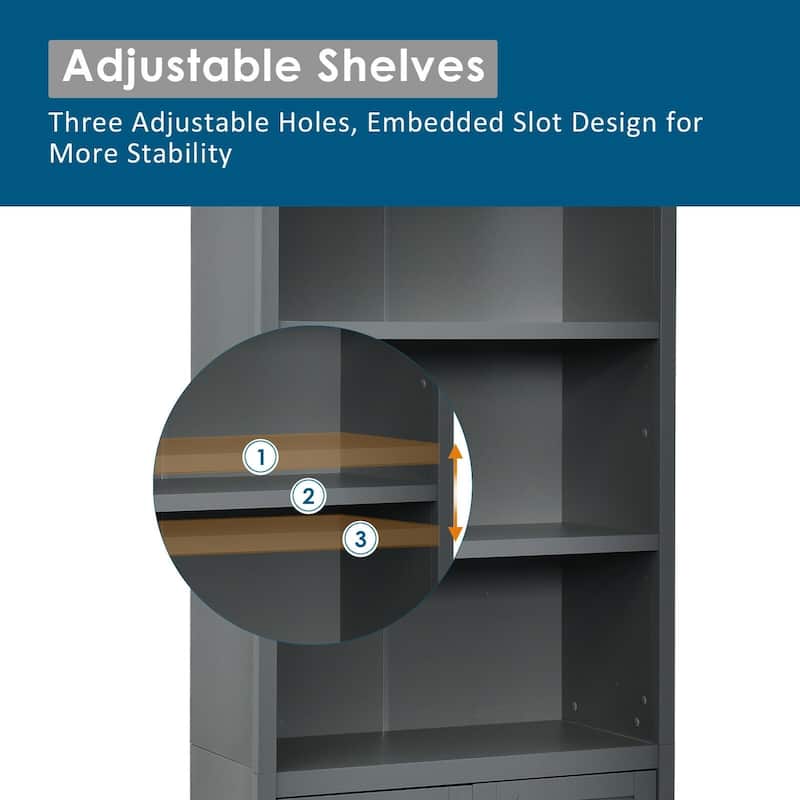 Bookcase Shelving Storage Wooden Cabinet Unit Standing Display Bookcase with Doors - 29" x 14" x 72" (L x W xH)