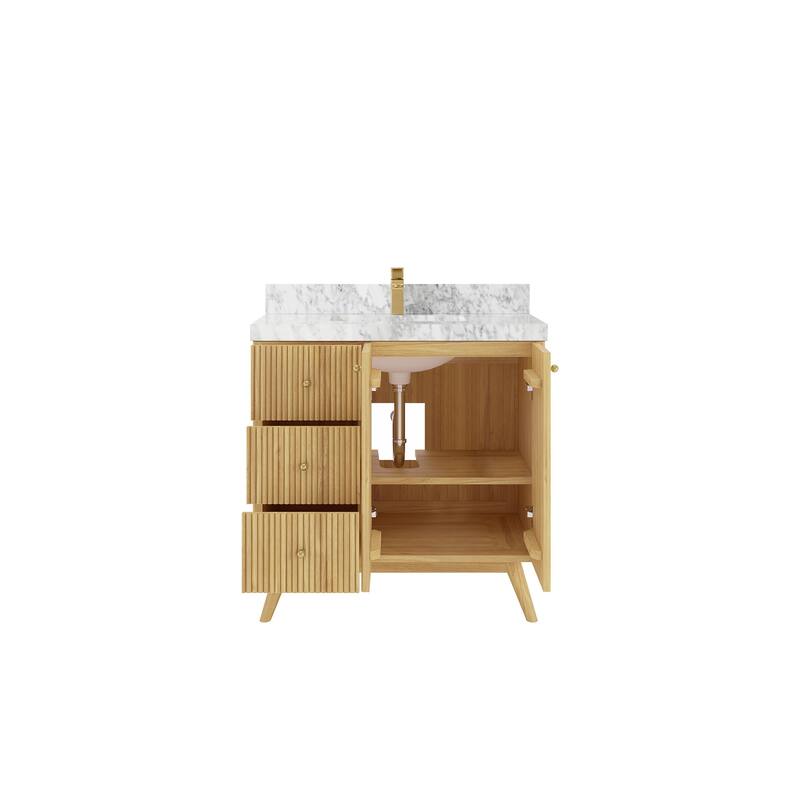 Willow Collections 36 in. W x 22 in. D Pasadena Solid Teak Center Sink Bathroom Vanity with Countertop