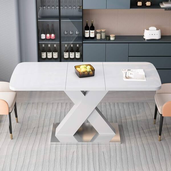 Modern Rectangle Extendable Dining Table with X-Shaped Base - Bed Bath ...