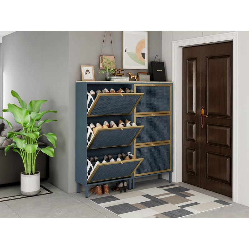 Blue 3-Door Modern Shoe Storage Cabinet for Entryway